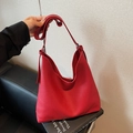 Large red pebbled leather hobo shoulder bag with a minimalist design and side ties - Burgundy