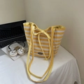 Sac fourre-tout en tissu rayé jaune avec nœud élégant et longue bandoulière - Rayures Jaune Blanc