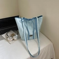 Light blue polka dot tote bag with bow tie closure and leather handmade tag - Blue Polka Dot