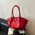Borsa tote in pelle martellata rossa con manici lunghi e dettagli dorati eleganti - Rosso