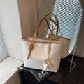 Grand sac cabas blanc cassé avec anses marron et charme d'éléphant pour le bureau - Blanc Cassé