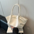 Borsa tote bianco sporco con motivo litchi e fibbia dorata da portare a mano - Bianco