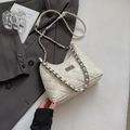 Quilted white shoulder bag in glossy patent leather with silver chain and crossbody strap - Small / Off White