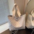Silver-purple jacquard tote bag with geometric floral patterns and woven handles - Purple