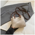 Vintage beige canvas bucket bag with dark brown top handle and adjustable strap - Khaki (No Pendant)