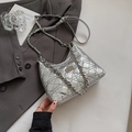 Chic quilted silver chain bucket bag with metallic finish and diamond stitching - Small / Silver