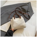 Retro light grey marble texture bucket bag with dark brown handles and slim strap - Rice White (No Pendant)