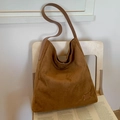 Vintage brown frosted suede tote bag with leather straps and large capacity - Brown
