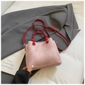 Vintage bucket bag in dusty pink with red contrast handles and adjustable strap - Pink Without Pendant