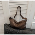 Minimalist soft leather crossbody bag in vintage dark brown with knotted strap design - Brown