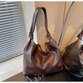 Borsa tote marrone scuro minimalista con tracolla annodata e interno giallo vivace - Marrone