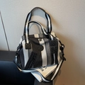 Striped canvas fitness tote with large capacity and adjustable wide shoulder strap - Black