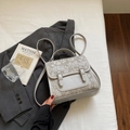 Light grey backpack with floral jacquard pattern and a bow-shaped metal buckle - Grey Without Pendant