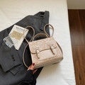 Elegant apricot mini backpack with floral pattern and decorative bow buckles - Light Khaki Without Pendant