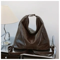 Retro dark brown large capacity faux leather bag with zipper details on a shelf - Brown