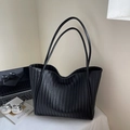 Minimalist black woven tote bag with chevron pattern for autumn office commute - No Pendant / Black