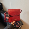 Chic dark red crossbody square bag in matte PU leather with cherry charm - With Charm / Burgundy