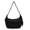 Large black minimalist crossbody bag in durable nylon with adjustable wide strap - Black
