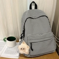 Classic black and white gingham backpack featuring a cute cream plush star charm pendant - Black (With Pendant)