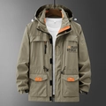 Khaki Herren Cargo-Jacke mit orangefarbenem Futter für Outdoor und Wandern - M100-120 Jin / Khaki