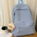 Blue and white gingham backpack with a cute white plush star charm and front zipper pocket - Blue (With Pendant)