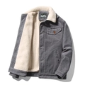 Men's grey corduroy jacket with warm fleece lining and buttoned chest pocket - M / Gray