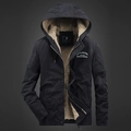 Marineblaue Herren-Kapuzenjacke mit warmem Fleecefutter und robustem Canvas-Stoff - M / Schwarz