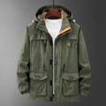 Herren Cargo-Jacke in Armeegrün mit Kapuze und orangefarbenem Futter für Outdoor-Aktivitäten - M100-120 Jin / Armeegrün