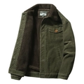 Men's olive green corduroy jacket with warm faux shearling lining and classic collar - M / Army Green