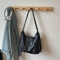 Classic black PU leather hobo tote bag with adjustable strap in casual urban setting - Black without Pendant
