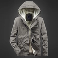 Dunkelgraue Herren-Kapuzenjacke mit dickem weißem Fleece-Futter und Kordelzug - M / Hellgrau