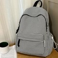 Sac à dos mignon en toile à carreaux vichy noir et blanc avec poches latérales - Noir (Sans Pendentif)