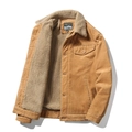 Men's khaki corduroy jacket with warm sherpa lining and classic turn-down collar - M / Khaki