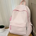 Sac à dos à carreaux rose et blanc avec grande capacité et poches latérales à cordon coulissant - Rose (Sans Charme)