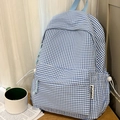 Sac à dos à carreaux bleus et blancs pour étudiants avec grand compartiment et poches latérales - Bleu (Sans Pendentif)