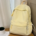 Sac à dos à carreaux jaunes et blancs avec poches latérales et écusson de la marque - Jaune (Sans Pendentif)