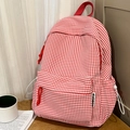 Sac à dos mignon à carreaux rouges et blancs avec poches latérales à cordon - Rouge (Sans Pendentif)
