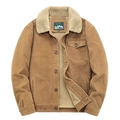 Bruin corduroy herenjack met warme sherpa voering en klassieke knoopsluiting - 3XL / Khaki
