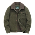 Vintage donkergroene corduroy jas voor heren met warme bruine lamswollen kraag - 3XL / Legergroen