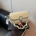 Pale green crossbody bag with crocodile pattern finish and silver chain handle - Green