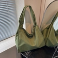 Grass green checkered tote bag with wide shoulder strap in a minimalist canvas design - Green