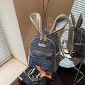 Mini denim rugzak in donkerblauw met zilveren konijnenoren en pailletten - Koningsblauw