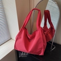 Large capacity red plaid canvas tote bag with shoulder strap for casual daily use - Burgundy