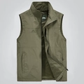 Gilet de plein air vert armée pour homme avec col montant, fermeture éclair et maille - M / Khaki