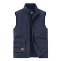 Gilet outdoor blu scuro multitasche con colletto dritto e fodera in rete traspirante - M / Blu