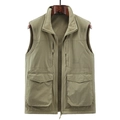 Men's khaki quick-dry fleece vest with stand collar and four utility pockets for winter - M / Khaki