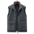 Men's outdoor fleece vest in dark gray with thermal standing collar and multi-pockets - M / Gray