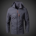 Giacca outdoor da uomo grigio scuro con cappuccio, antivento con logo ricamato e tasche - M / Grigio