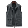 Dunkelgraue Outdoor-Fleeceweste für Herren mit Stehkragen und praktischen Taschen - M / Grau