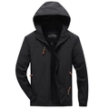 Chaqueta cortavientos negra de talla grande con capucha ajustable y tirador de cuero - M / Negro